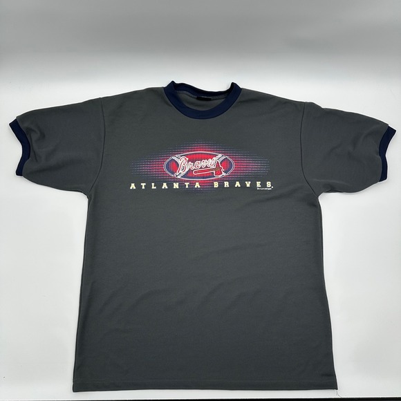 dynasty Other - Vintage 2002 Atlanta Braves Dynasty Sample Ringer T-Shirt Grey Navy Mens XL Y2K